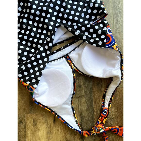 2 Piece Mixed Print Halter Top High Cut Bikini - Picture 5 of 6